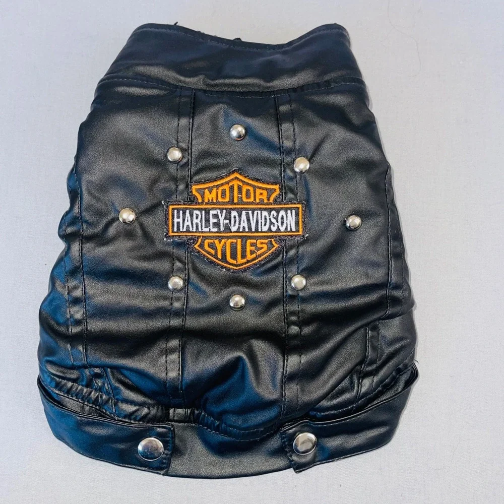 Harley-Davidson Biker Dog Jacket Faux Leather Black Silver Studs Size 2 Small